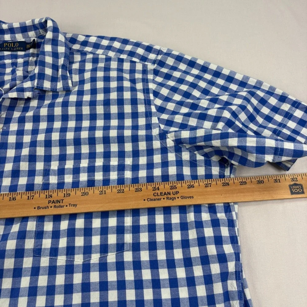 Polo Ralph Lauren Shirt Mens 2XLT Tall Blue Plaid Button Up Loop Collar Beach